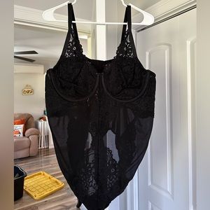 Women’s plus size mesh and lace bodysuit